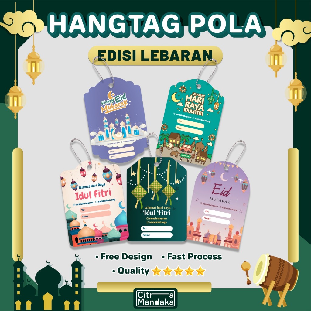 

Hang Tag Idul Fitri Lebaran Pola Custom 1 Sisi Free Design