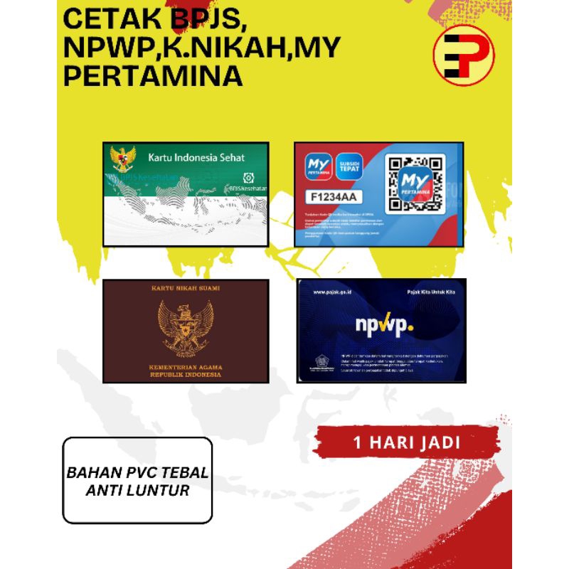 

CETAK KARTU NPWP, BPJS, K. NIKAH- 1HARI JADI