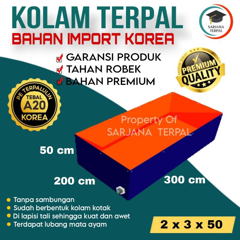 Terpal kolam terpal kotak A20 300x200x50 / 3x2x0.5 kolam terpal budidaya lele,nila,gurame