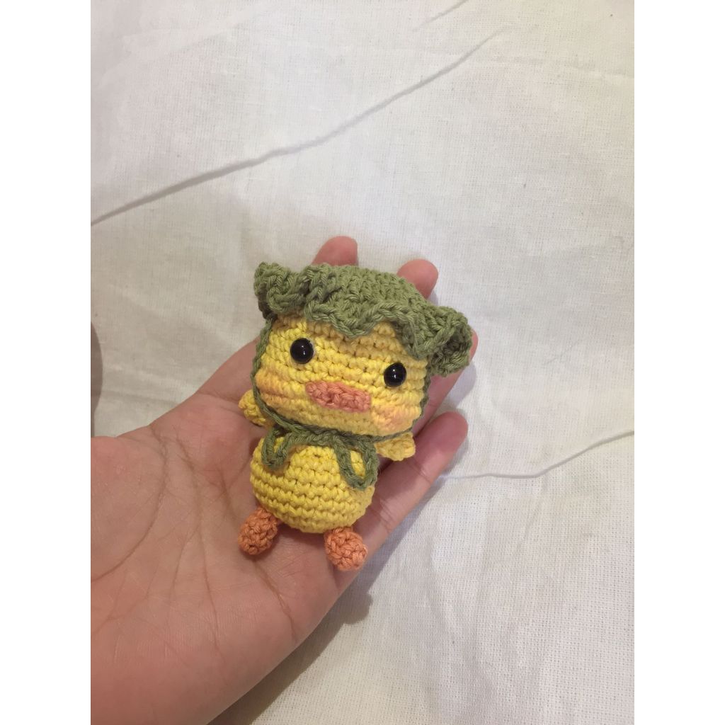 Crochet Keychain Duck with Green Hat Handmade