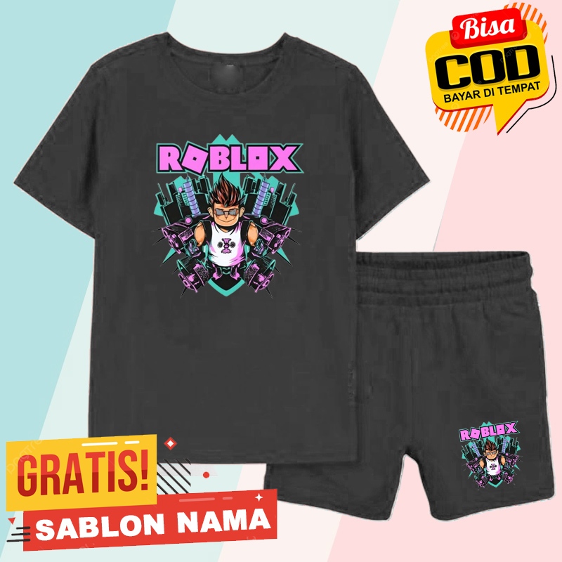 Setelan Koas Anak Roblox / Baju Setelan Celana Kaos Anak Laki Laki & Perempuan Custom Nama Roblox