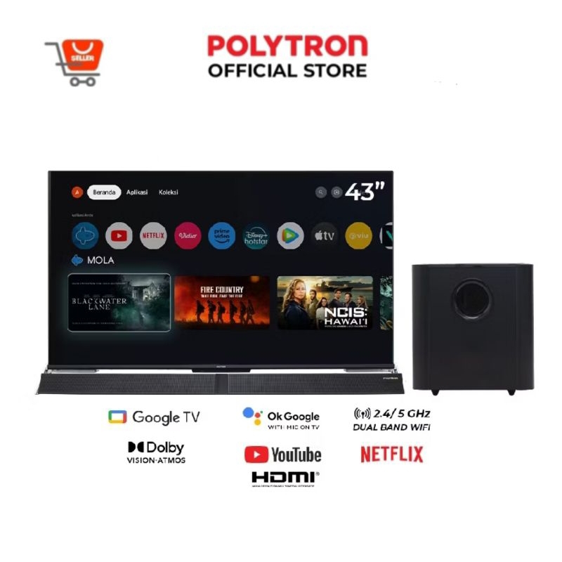 Google tv polytron + Soundbar 43BUG5959 UHD 4K