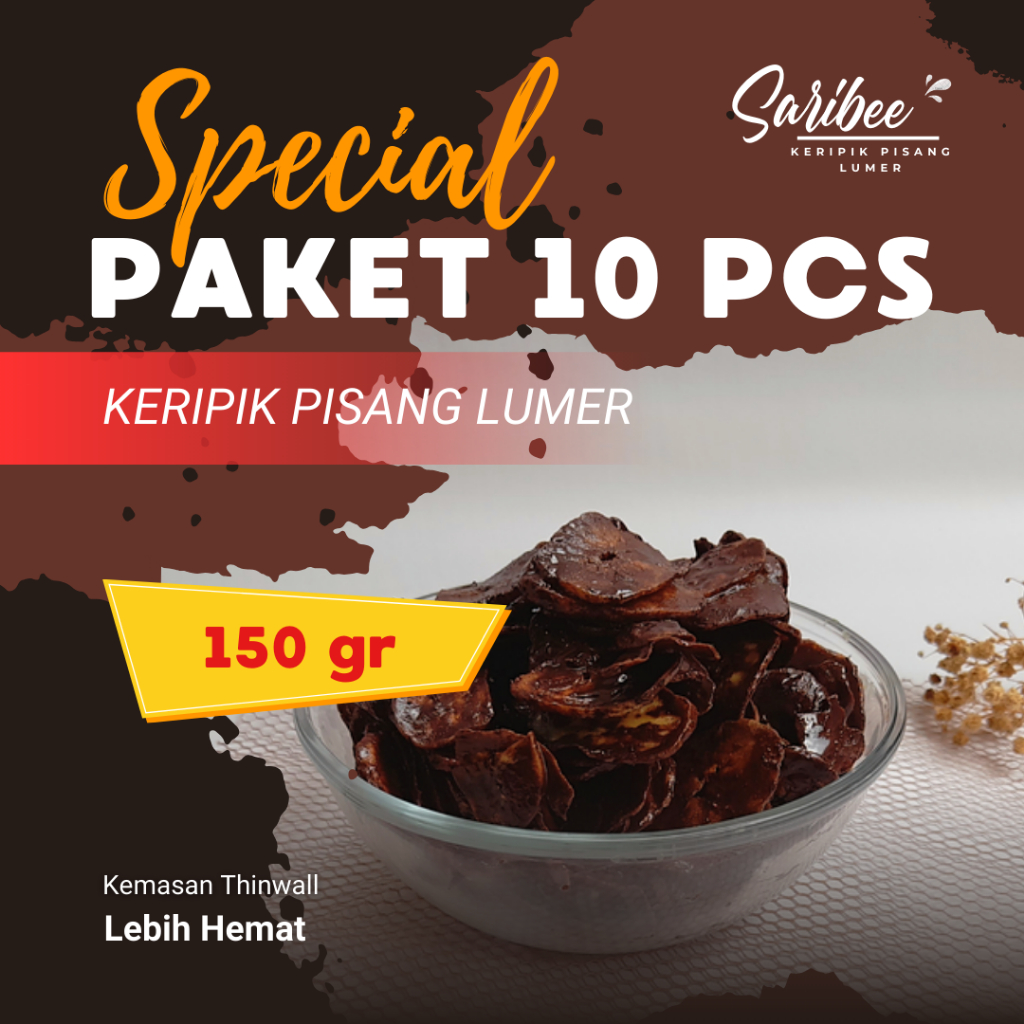 

10 Pcs | 150 gram SARIBEE | KERIPIK PISANG LUMER | KERIPIK PISANG COKLAT | PREMIUM | SNACK MURAH | 4 varian rasa
