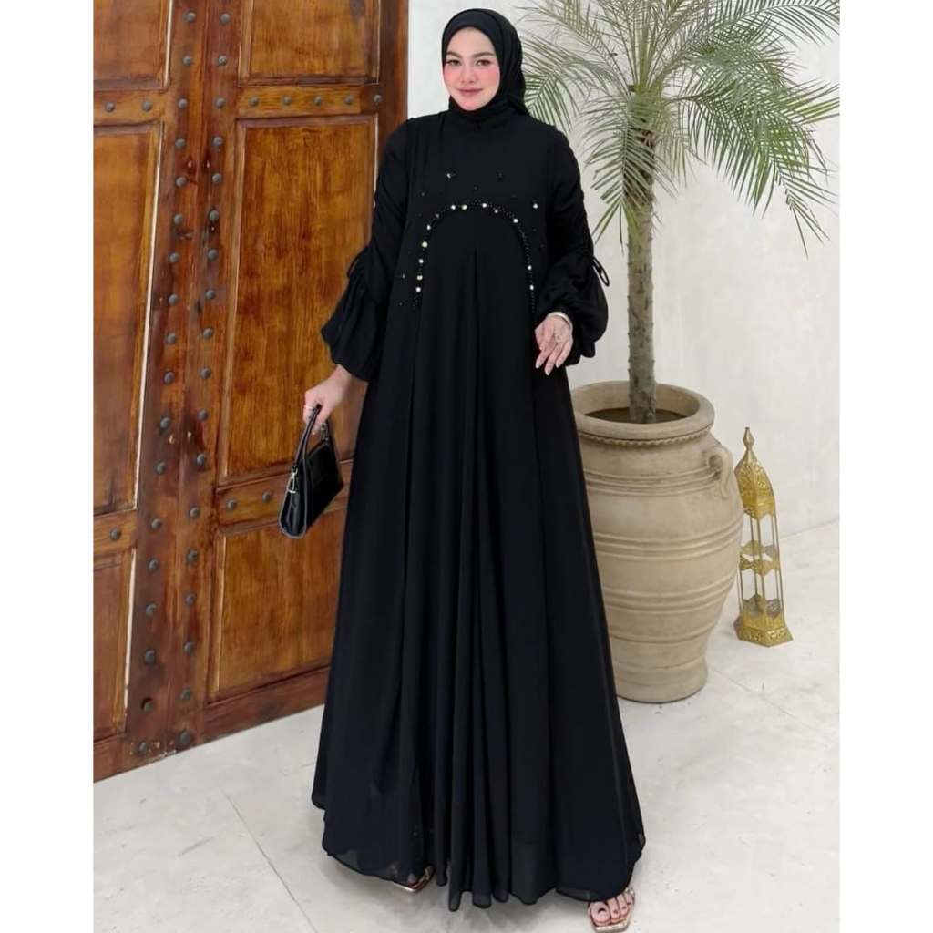 Elora Set Abaya Iner+0uter Bisa Lepas Pasang Terbaru 2025/Abaya Wanita Remaja Bahan Ceruty Babydol A