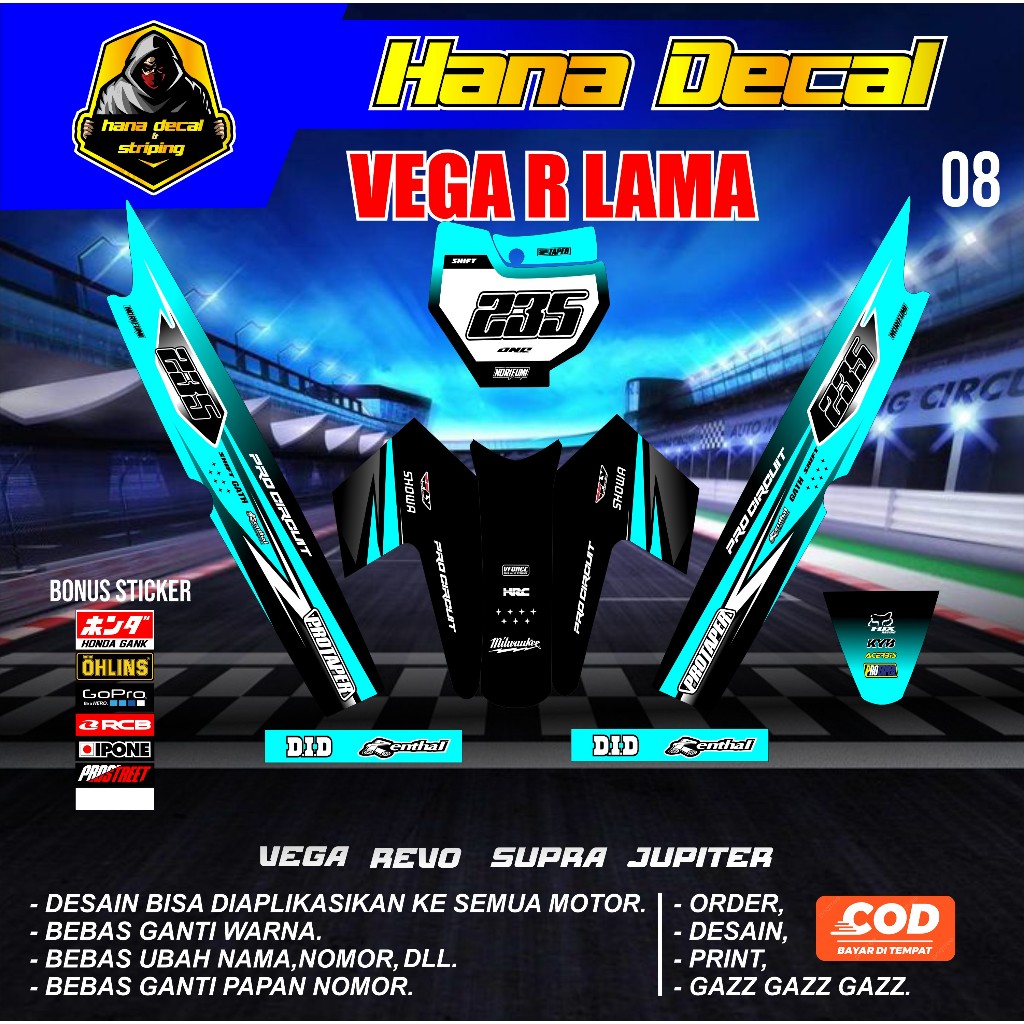 (COD) STIKER STRIPING MOTOR VEGA LAMA VEGA R RBT BEBEK MODIF SUPERMOTO TERBARU KD08