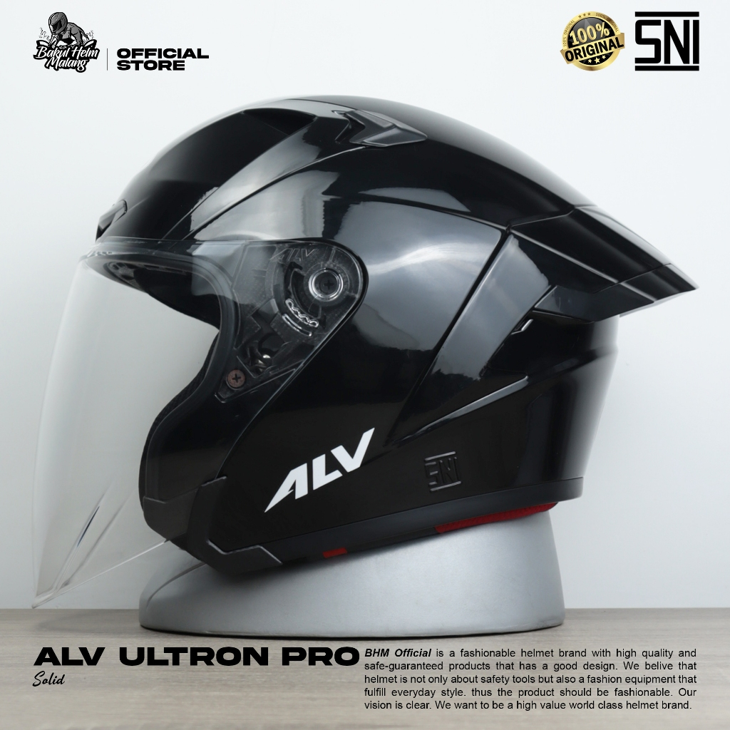 Helm Half Face ALV ULTRON Kaca Visor Bening/Silver - Helm Premium Untuk Pria dan Wanita Dewasa SNI