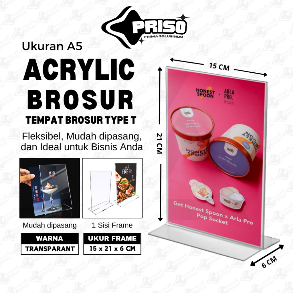 

Priso Akrilik Display A5 | Tempat Brosur A4 | Acrylic Tent CardHolder Type T