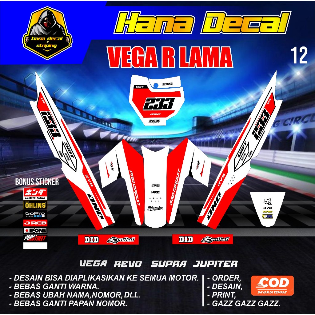 (COD) STIKER STRIPING MOTOR VEGA LAMA VEGA R RBT BEBEK MODIF SUPERMOTO TERBARU KD012