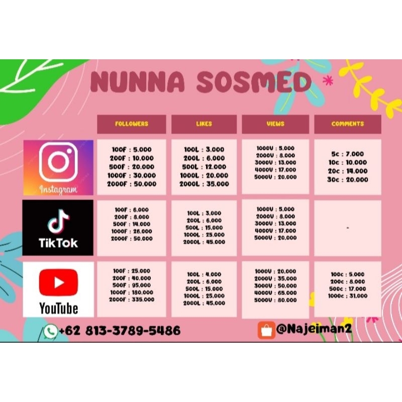 Jual Jasa Followers Likes Comments Viewers Instagram Tiktok YouTube