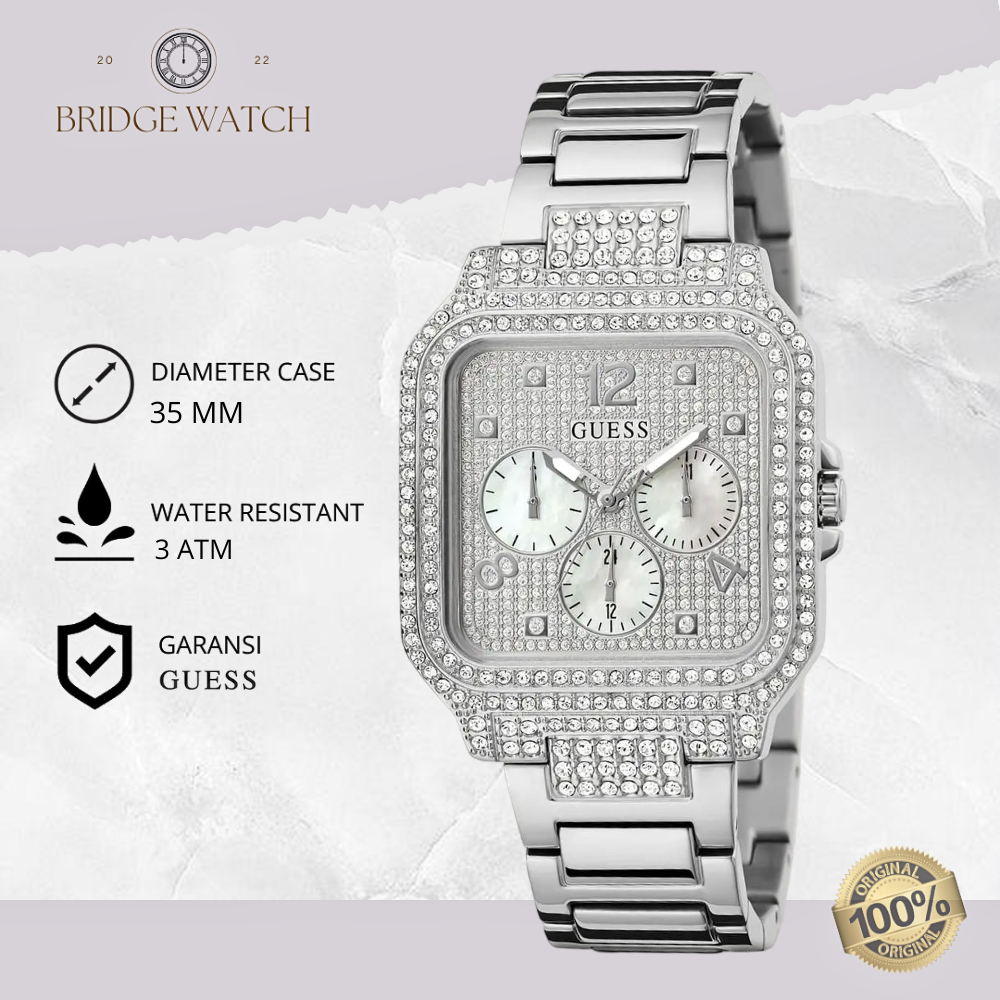 Jam Tangan Wanita Guess GW0472L1 Deco Chronograph Silver Dial Stainless Steel Strap Rantai Mewah Ele