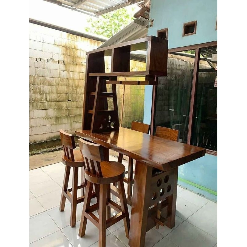Meja Bar Set Minimalis Bahan Kayu Meh / Trembesi Meja Bar Set Minimalis Meja Bar Dapur Minimalis