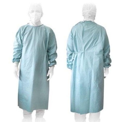 Surgical gown american drill  jubah operasi  baju operasi  gaun medis kain APD biru muda katun