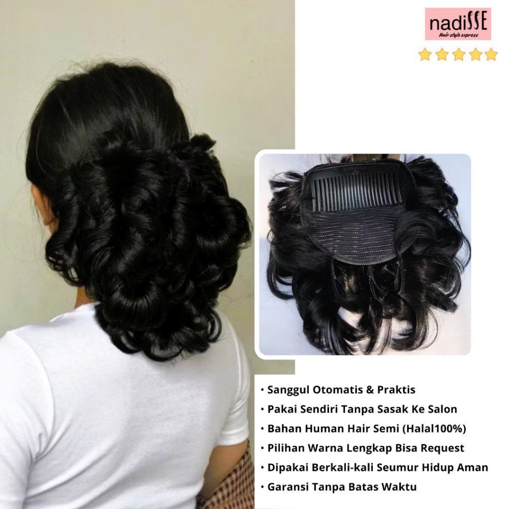 RB nadiSSE Sanggul Modern Siap Pakai Model Keriting Tebal / Cepol Rambut Wig