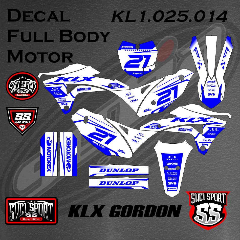 DECAL KLX GORDONS / DECAL STICKER KLX GORDON PUTIH BIRU/CUSTOM DECAL KLX 150 (KL1.025.014)