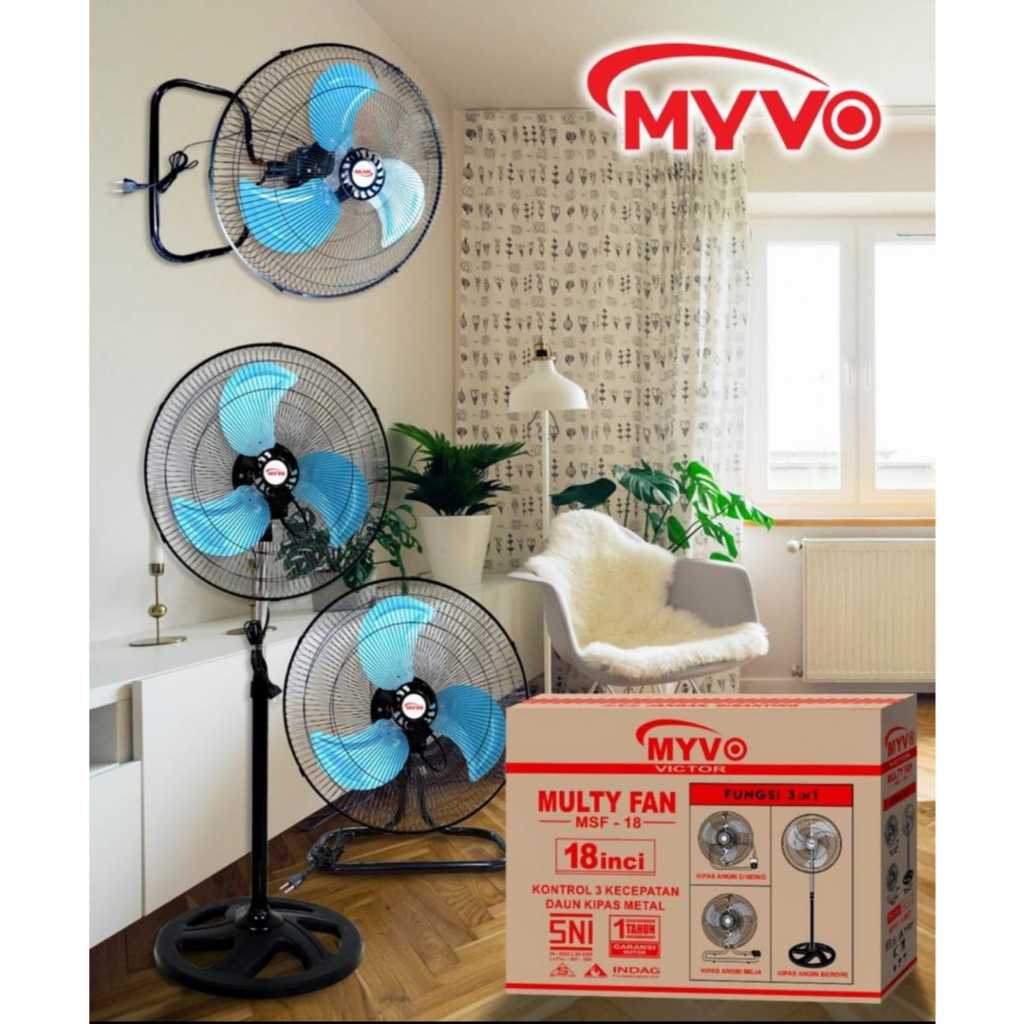 KIPAS ANGIN 3in1 18" MYVO STAND FAN WALL FAN DESK FAN