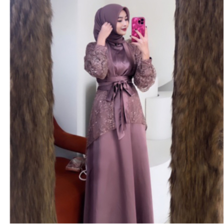 Fuji Dress Set Inner Outer Kimono Brokat Tile Bordir Motif Ikat Dress Bridesmaid Wisuda Satu Set Inn