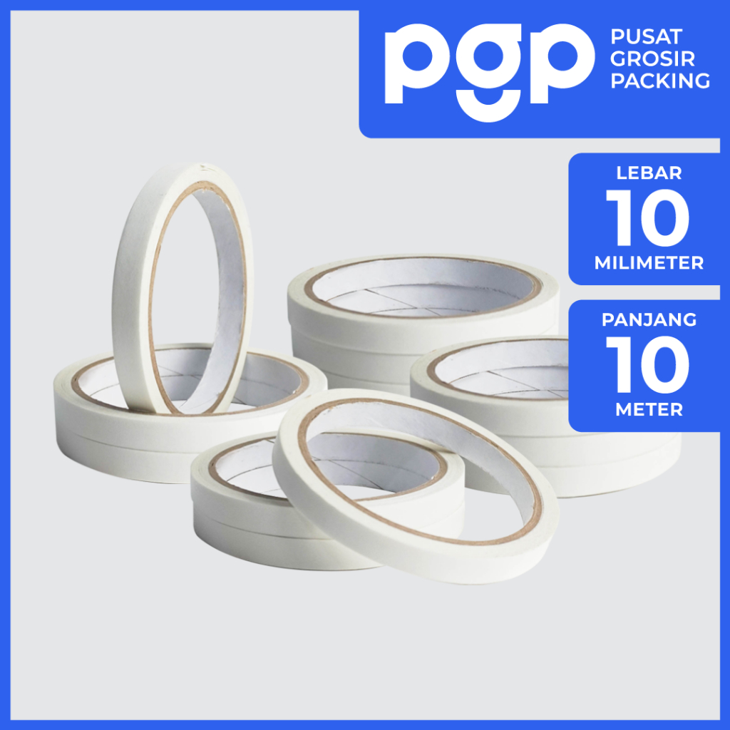 

Double Tape Kertas 10mm x 10 Meter 1 Slop Isi 15 Pcs/Roll Lakban Murah Berkualitas JunDW