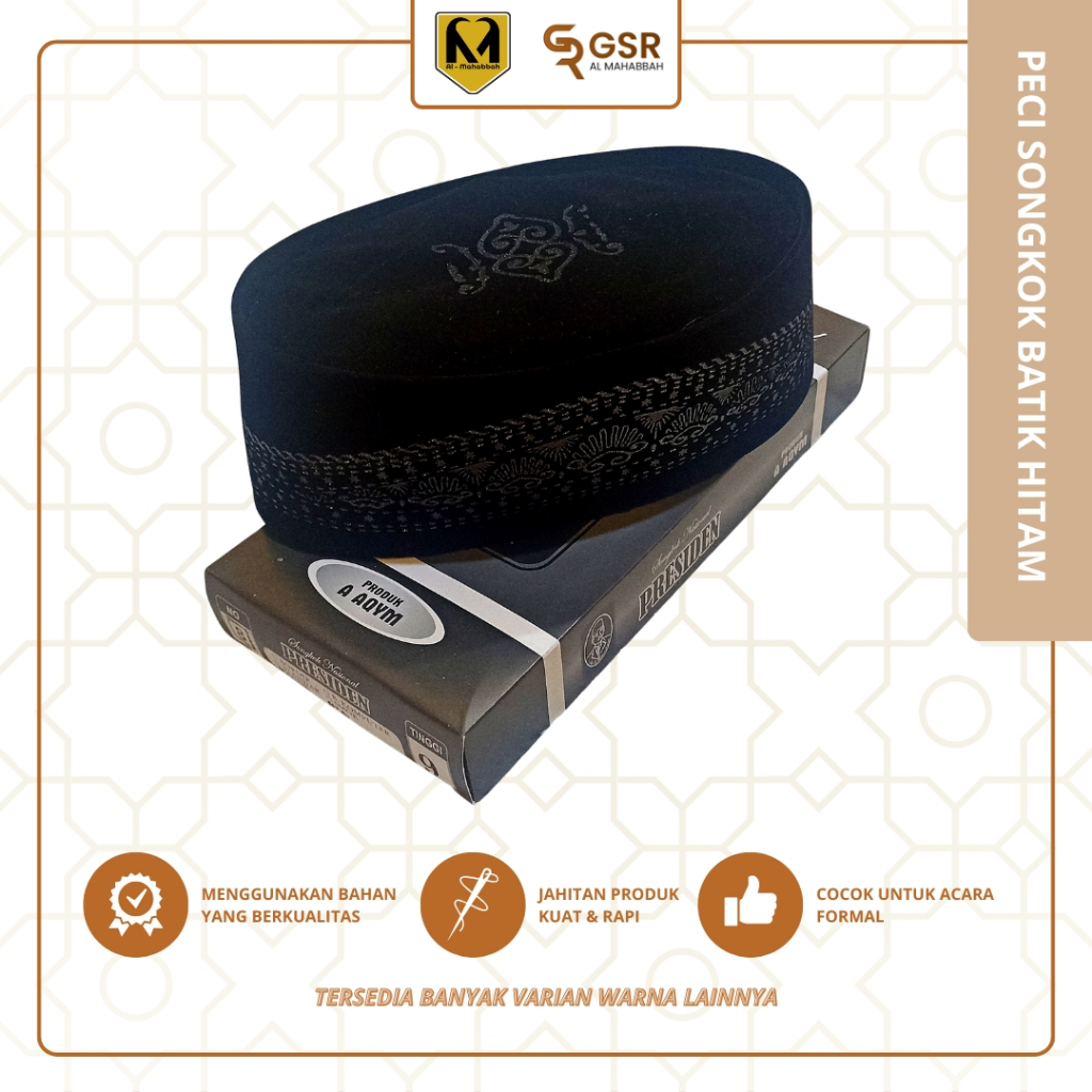 Songkok Peci Kopiah kopeah kopyah nasional presiden batik Hitam