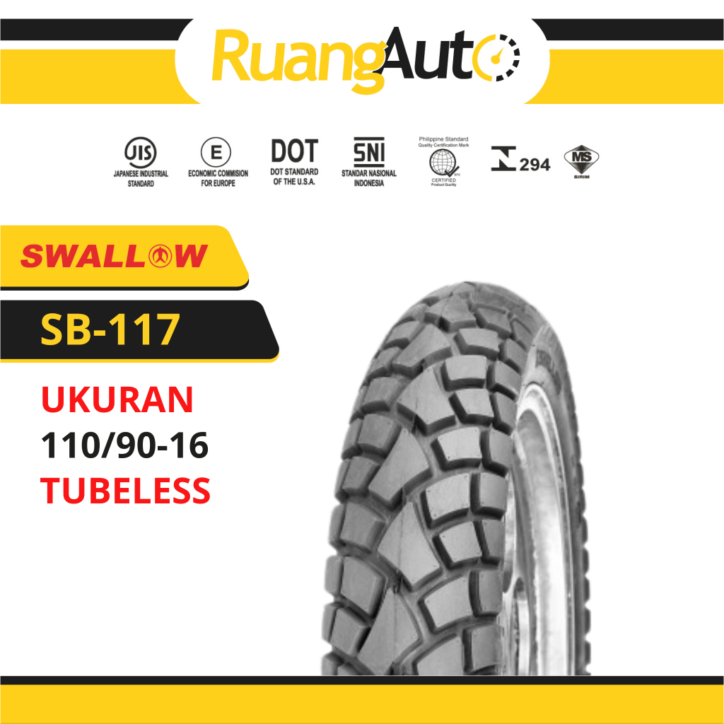 BAN MOTOR SWALLOW SB-117 STREET ENDURO UKURAN | 110/90| 110/90-16 | RING 16 | TUBELESS