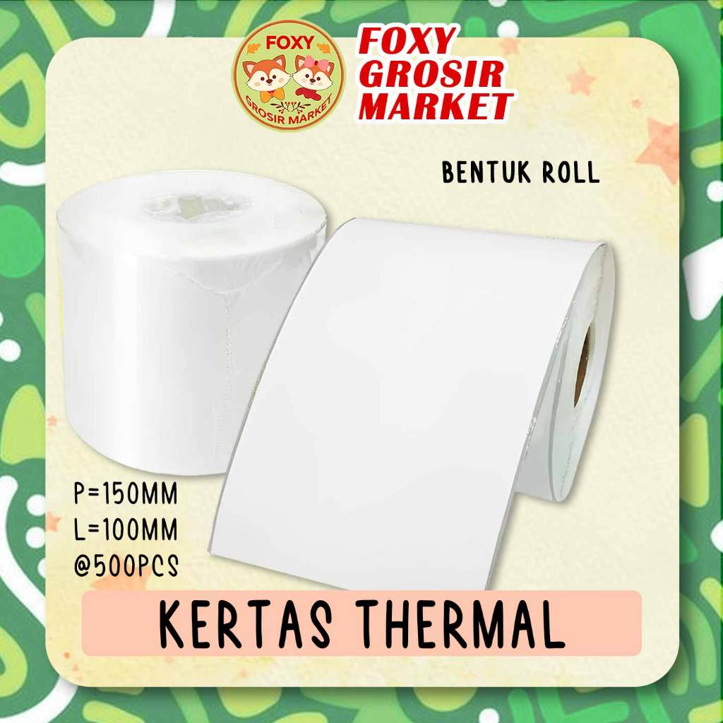 

Kertas Thermal Roll Stiker Print Label Resi Ukuran 100X150mm 1 Roll 500pcs