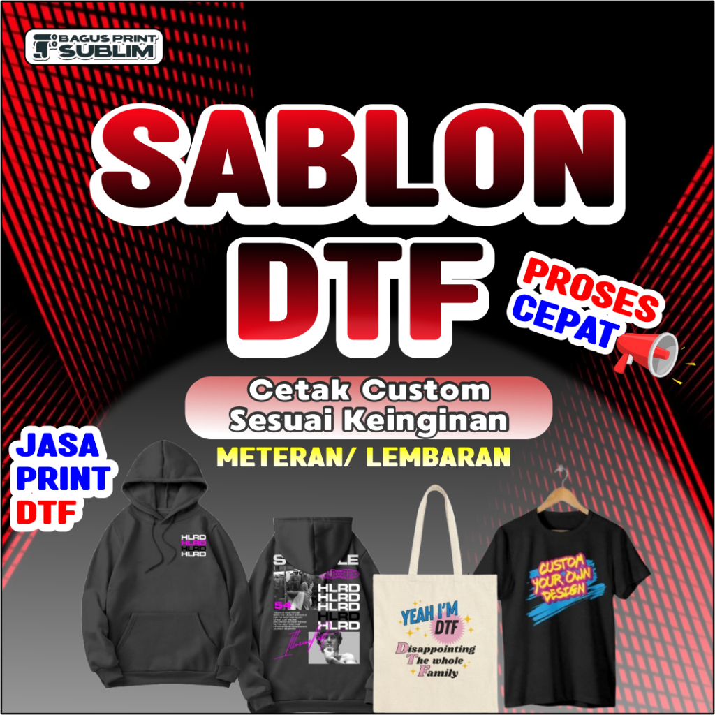 

DTF METERAN Custom Tinggal Setrika di Kaos Tas DLL