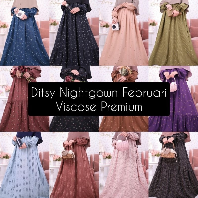 DITSY NIGHTGOWN EDISI FEBRUARI 2025 HARLEI CHOCOLATE PURPLE ELICA BLUE RUBYRED ARNICA PEACH MINT DIT