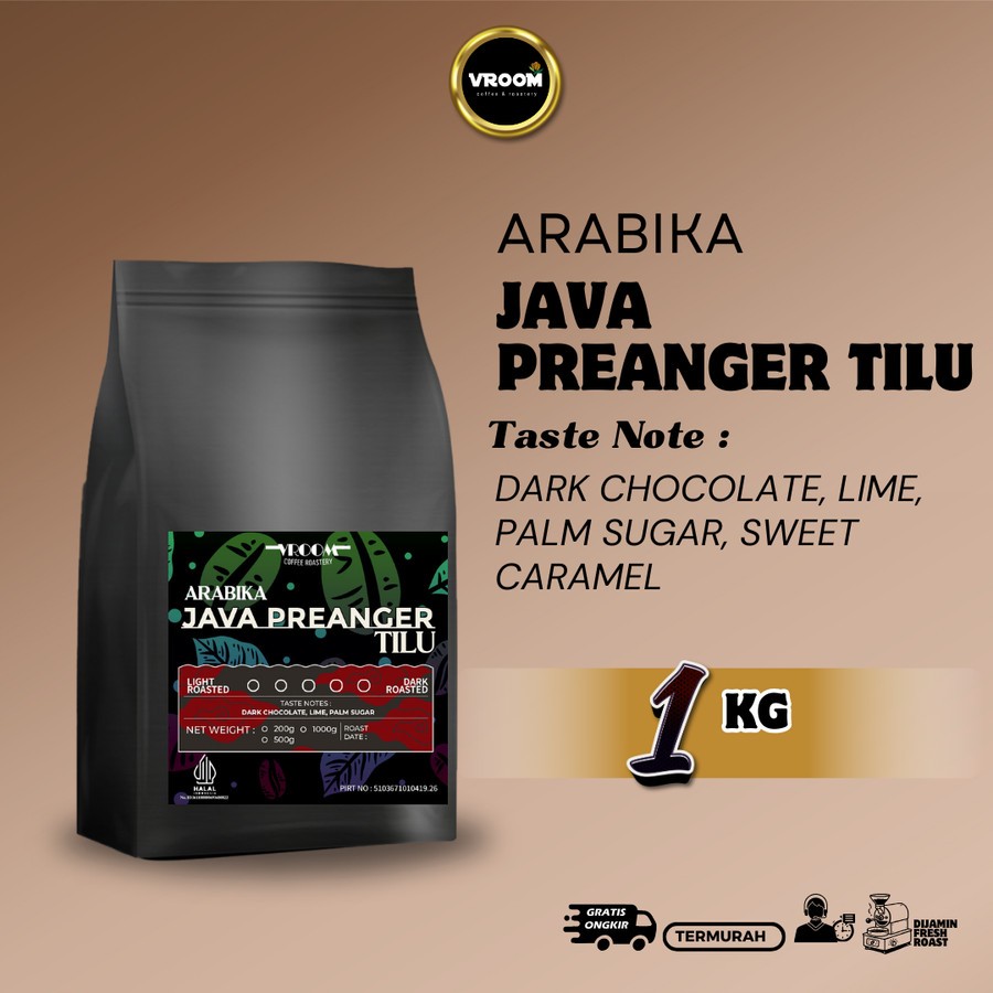 

Coffee Arabica Java Preanger Tilu Roasted Bean Arabika Kopi Biji Matang Bubuk 1Kg