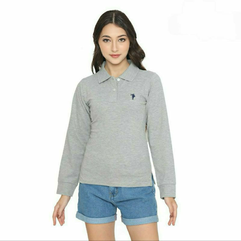 Kaos Polo Wanita / Polo Shirt Wanita / Baju Kerah Lengan Panjang Wanita / Kaos Bordir Logo Kecil