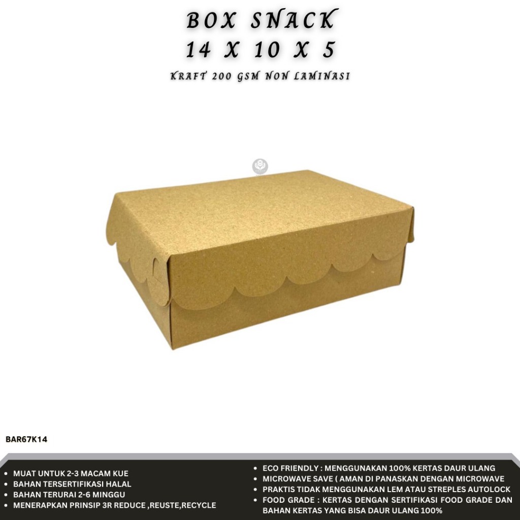 Dus 14x10x5 Snack Box 10x14 Dus Non Aqua Kraft 200 Gsm (BAR67K14)