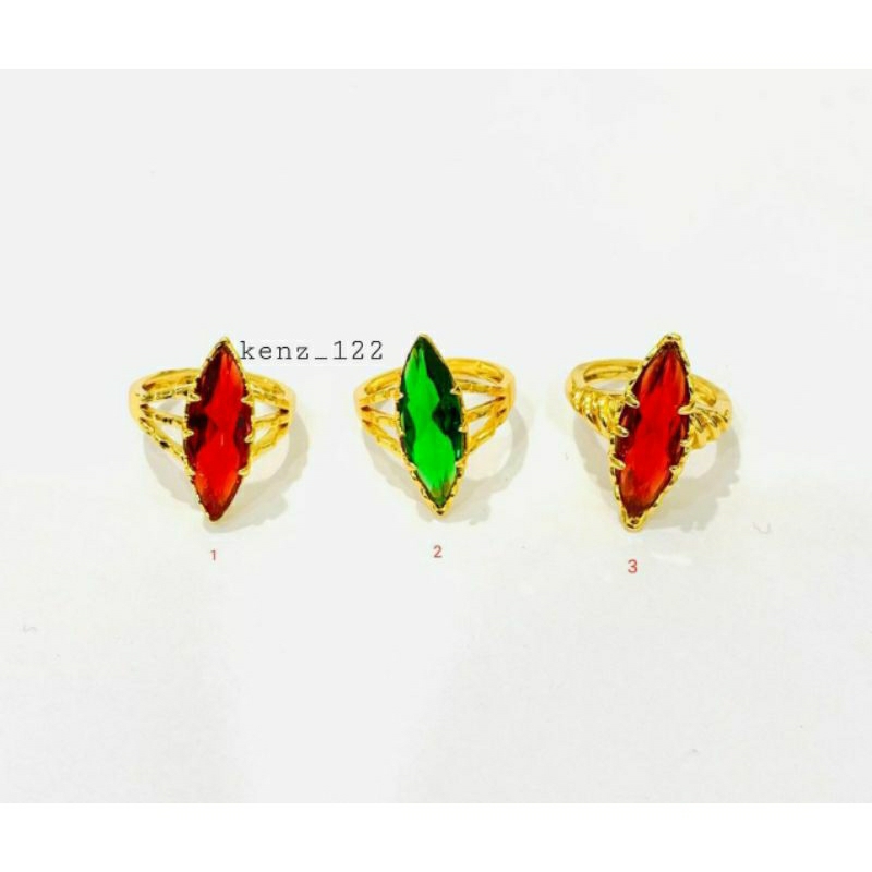 Cincin Permata Wanita Giok Mata Hijau-Merah