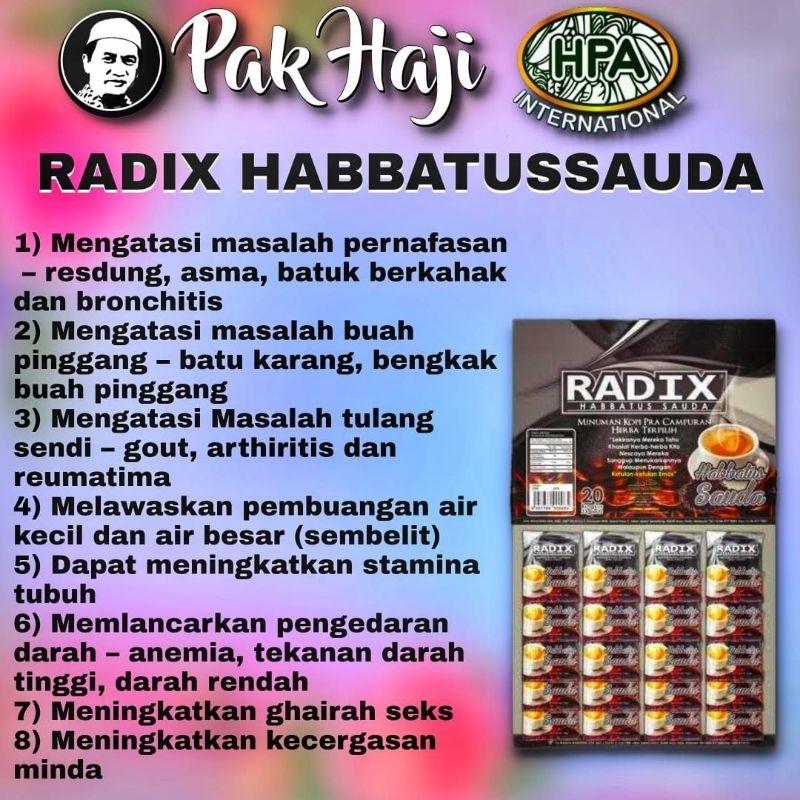 

KOPI PRACAMPURAN HERBAL RADIX HABBATUSSAUDA HPA MALAYSIA ORIGINAL ISI 20 SACHET