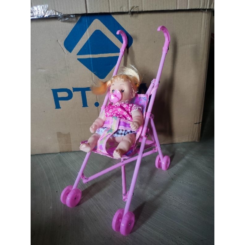 MAINAN ANAK Dorongan Stroller  dan boneka bayi bisa nangis cabut dot