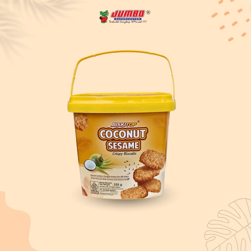 

Biskitop Coconut Sasame 320g / Toples - Kotak Ember / Snack