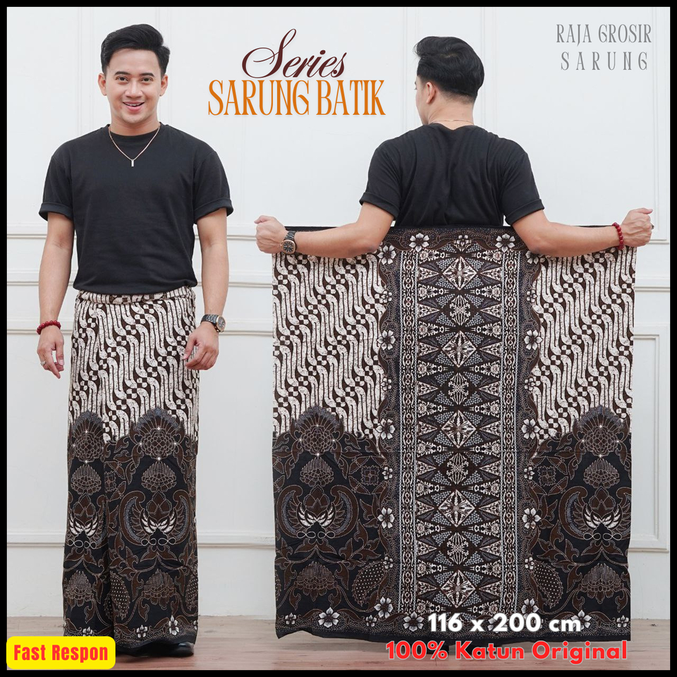 Sarung Katun 100% Original Batik Pria Warna Coklat Ukuran 116x200cm Nyaman - RAJA GROSIR SARUNG