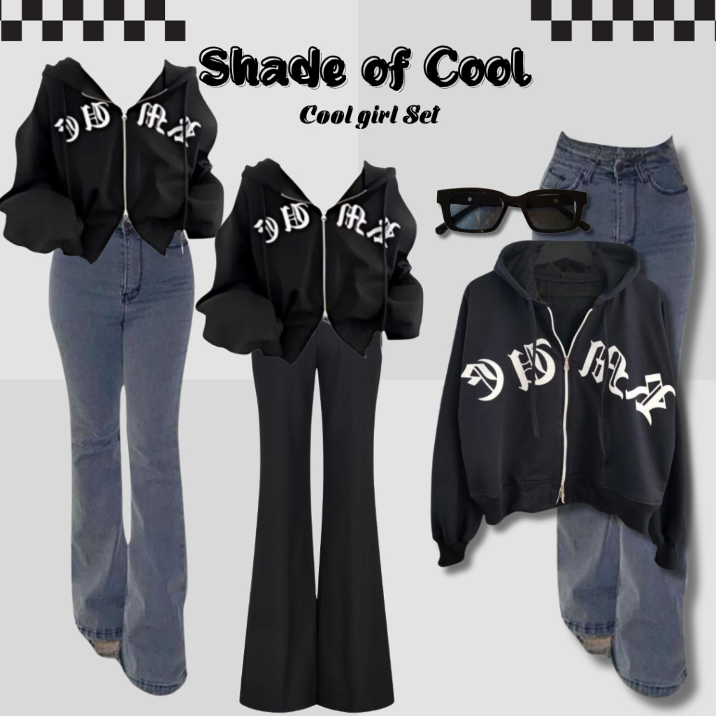 OOTD Skena Setelan Wanita Tomboy Style - Zipper Hoodie Crop + Celana Cutbray Jeans Premium |RD086|