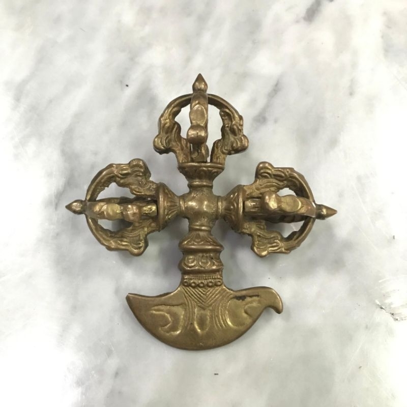 Vajra Double Dorje Buddha Tibet Ukir Kuningan Small Lawas Jadul Tua