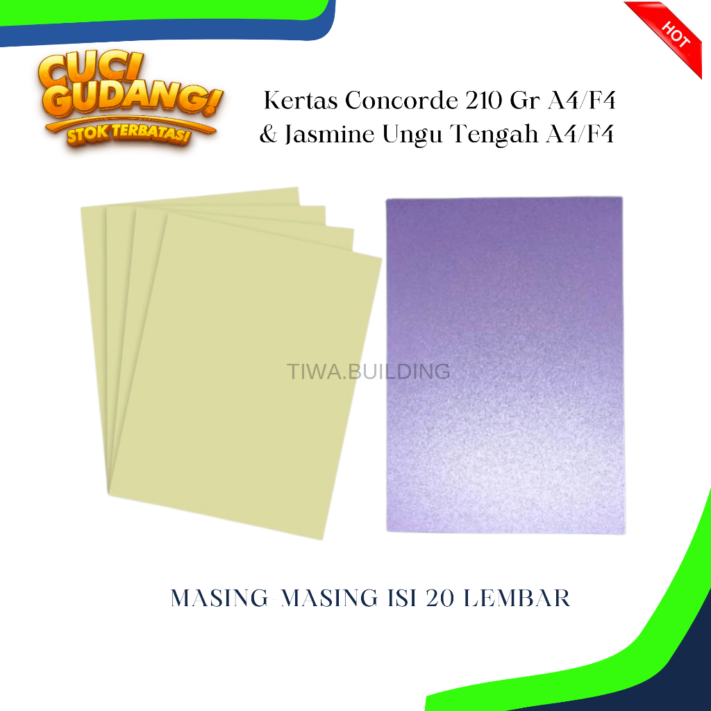 PAKET KERTAS SERBAGUNA KERTAS CONCORDE 210 GR A4/F4 & JASMINE UNGU TENGAH A4/F4 – ISI 20 LEMBAR