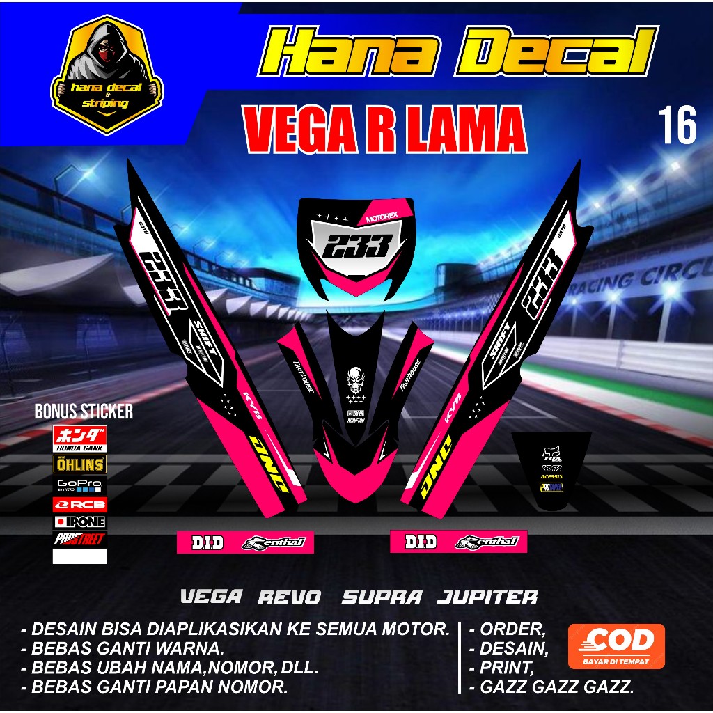 (COD) STIKER STRIPING MOTOR VEGA LAMA VEGA R RBT BEBEK MODIF SUPERMOTO TERBARU KD016