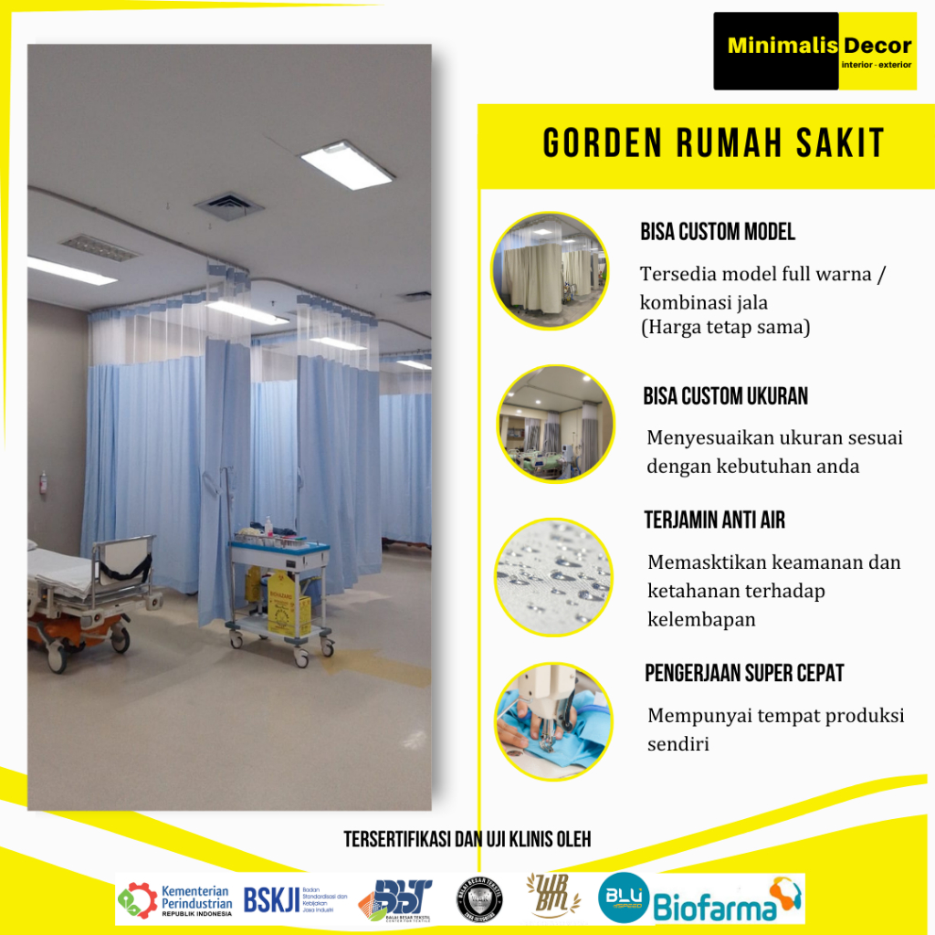 Gorden Rumah Sakit Bahan Full PVC - Tirai Sekat Rumah Sakit Anti Bakteri
