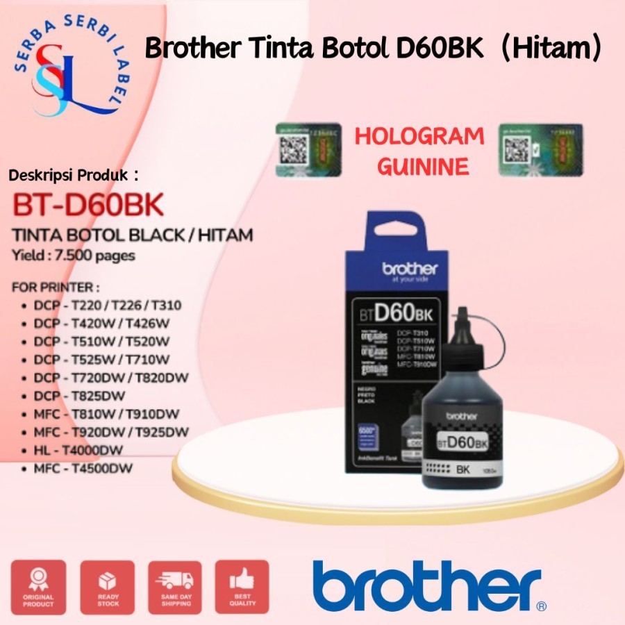 BROTHER Tinta BT-D60BK | BTD60BK | BTD60 BK Original Black