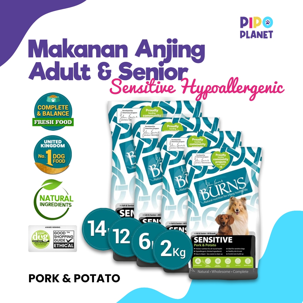 Burns Hypoallergenic Sensitive Pork & Potato Adult & Senior All Breeds 2kg - 6kg - 12kg - 14kg - Mak