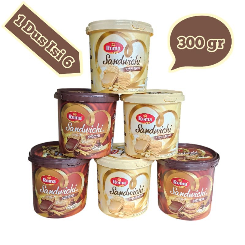 

1 Dus Biskuit Roma Sandwichi Chocolate Kacang Ember 300gr Isi 6 Jar