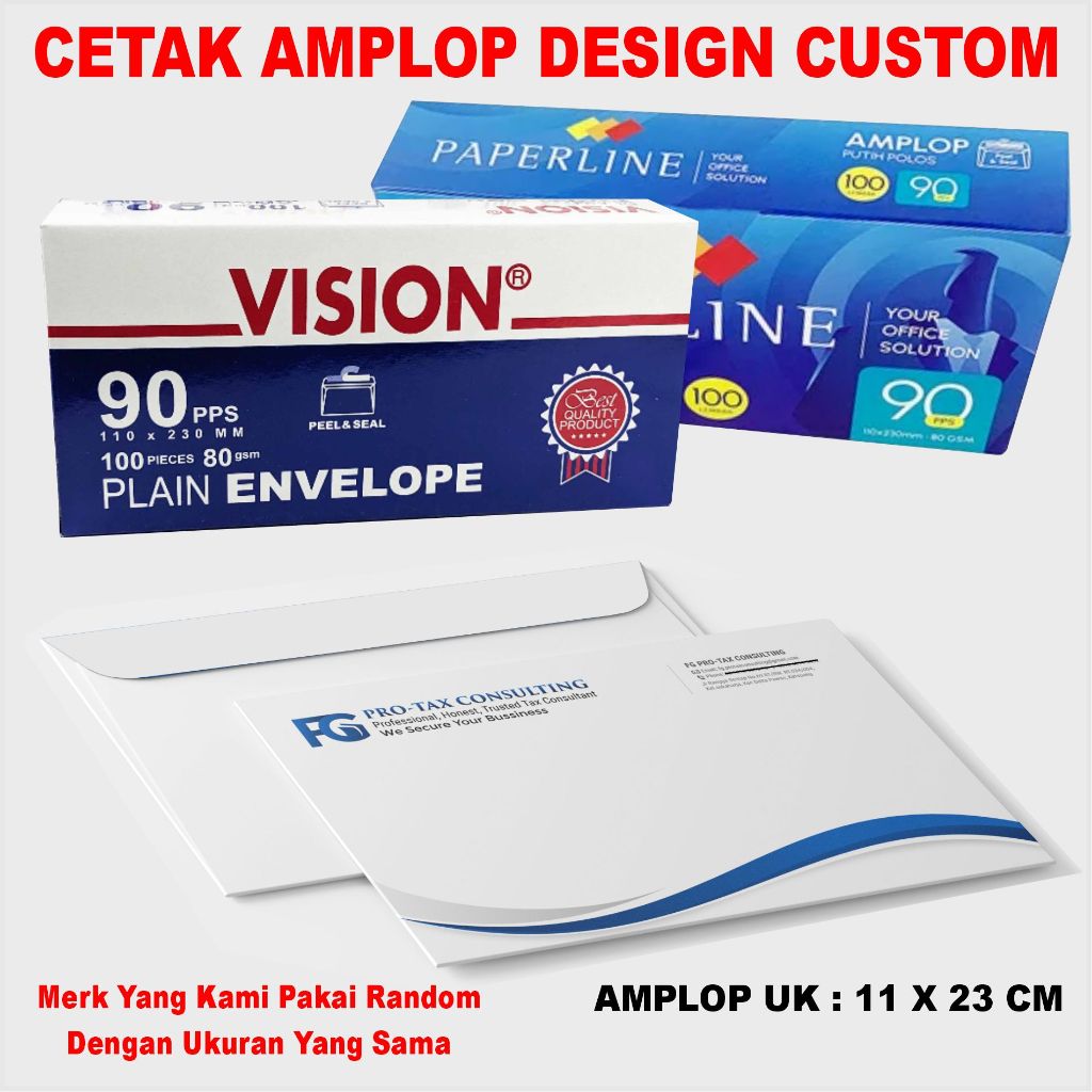 

Amplop Cetak Kop Surat Satu Pack isi 100 lembar Design Custom