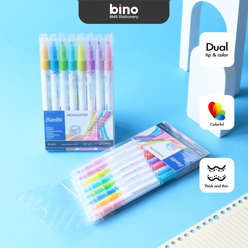 

[BMS Tangerang] Bantex Highlighter Dual Color / Penanda Teks Ujung Dua Warna Set Isi 8 Pcs 16 Warna