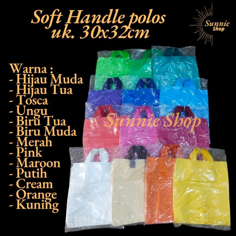 

Kantong Plastik Soft Handle polos uk. 30x32cm merk king seven / plastik warna warni / shopping bag