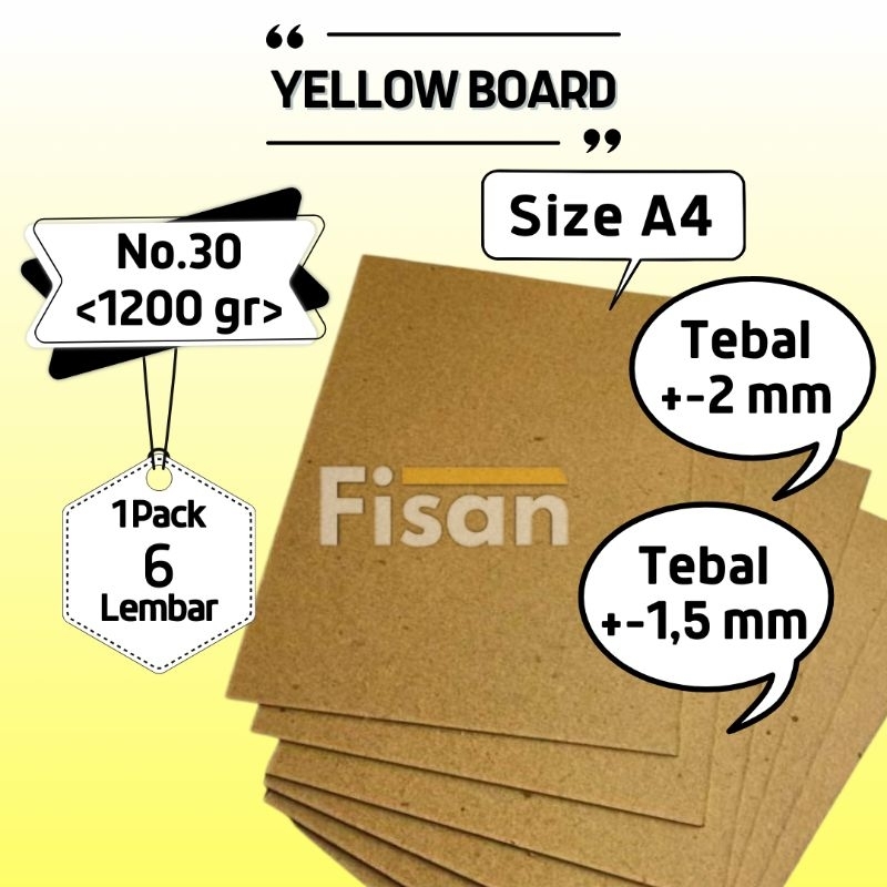 

6 Pcs Yellow Board Karton Tebal A4 No.30 Tebal 1,5 mm & 2 mm