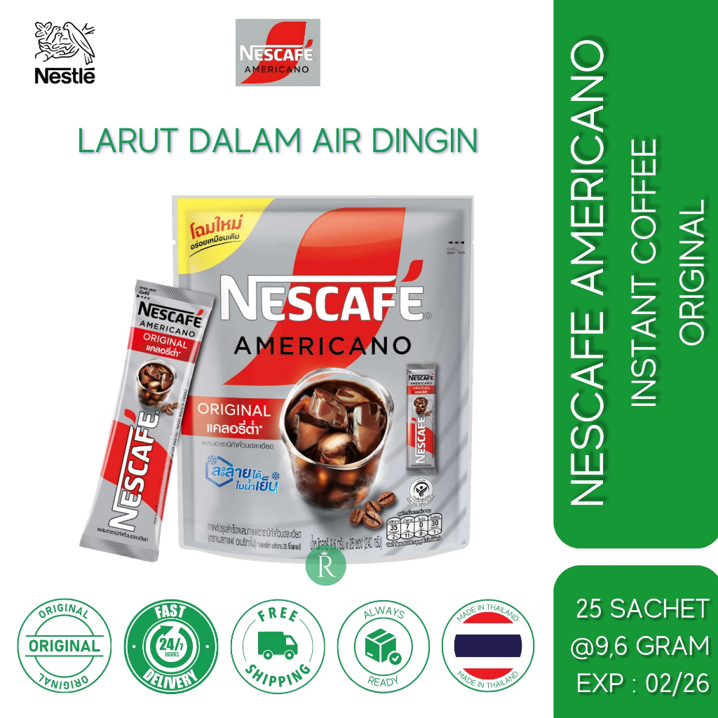 

Nestle Nescafe Americano Low Calories Pack Isi 25 Sachet Original Thailand Kopi Instan Instant Coffee Larut Dalam Air Dingin