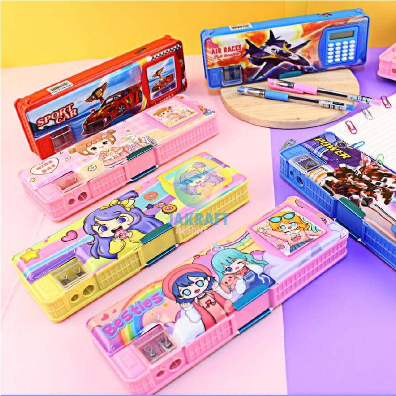 

(1 Pcs) Kotak Tempat Pensil Magnet 2 Sisi + Serutan Rautan + Kalkulator CC-7816 Calculator Magnetic Pen Pencil Case w/ Sharpener Bolak Balik