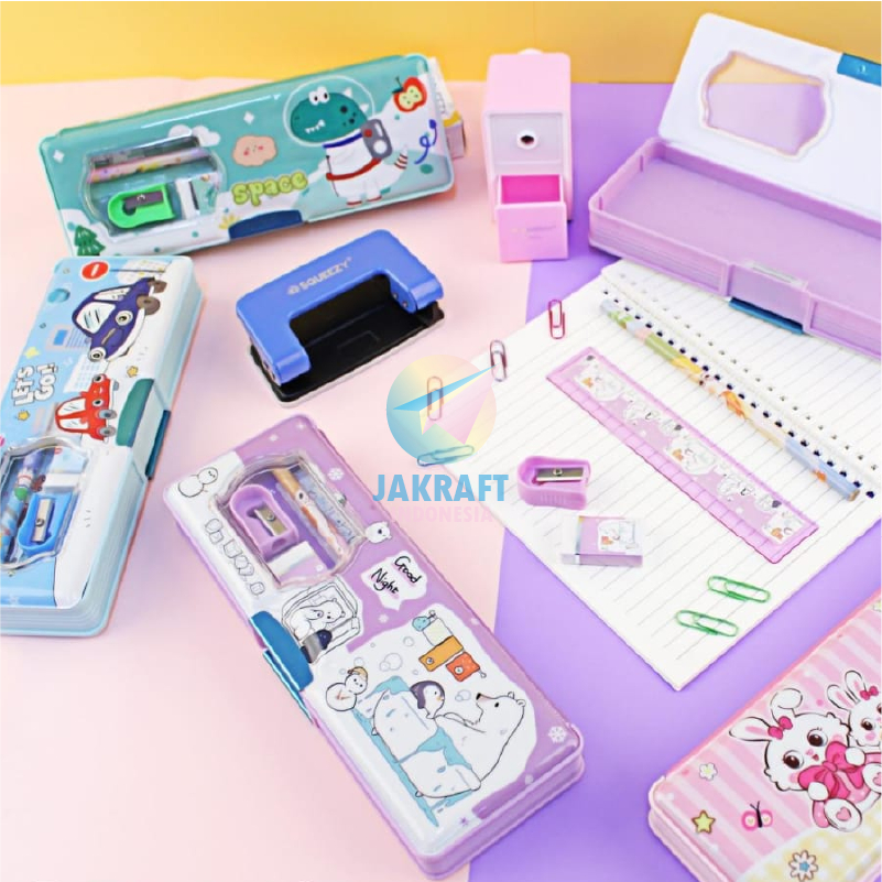 

(1 Set) Kotak Tempat Pensil Magnet 2 Sisi + Isi Alat Tulis CC-7819 Magnetic Pen Pencil Case Stationery Set Bolak Balik