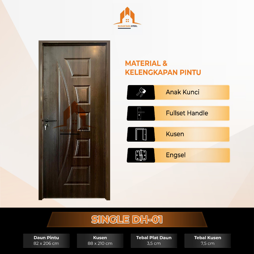 TBNS - (SINGLE DH-01) Set Pintu Kayu Kusen Aluminium  Single Lengkap Pintu Motif Kayu / Pintu Utama 